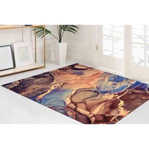 Brown and Blue Marble Rug: <b>Gold</b> Accent Pattern, Anti-Slip Carpet,Chenille Rug - Product Image 1