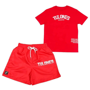 2025 hommes vert Fluorescent Nylon Spandex T-shirt personnalisé transfert de chaleur Logo à manches courtes col T-shirt réfléchissant Shorts costume - Product Image 2