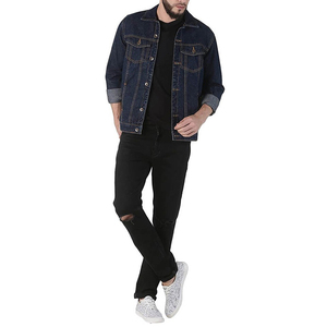 Veste en jean pour homme en gros, manches longues, coton denim, col montant, couleur unie, veste en jean personnalisée, style streetwear, hiver - Product Image 2