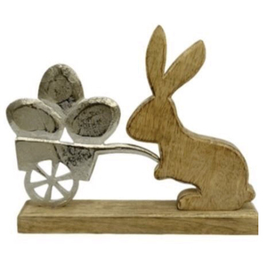 Ornament Metal Silver Wood Christmas Decoration Rabbit With Cart Standing Figurine Home Table <b>Top</b> Decor - Product Image 1