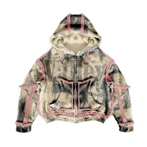 Sudadera con capucha gráfica de retales de moda Sudadera con capucha de gran tamaño con cremallera completa para marcas de ropa de calle Todo con la demanda del cliente - Product Image 2