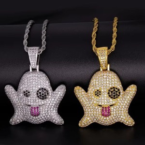 Collar de Hip Hop Personalizado con Colgante de Fantasma de Dibujos Animados con Diamantes de Alta Gama, Moissanita y Acabado en Oro y Plata - Product Image 3