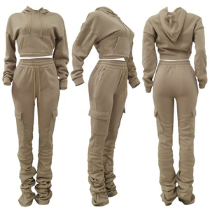 OEM Vêtements de sport sur mesure survêtements pour femmes Ensemble de jogging pour femmes Pantalons empilés Ensemble de survêtements et sweat à capuche 2 pièces - Product Image 2