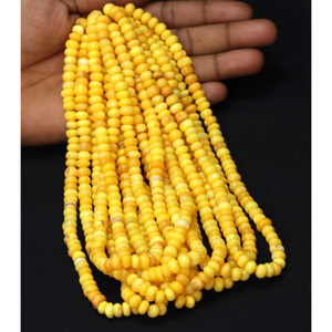 ลูกปัดโอปอลสีเหลืองมัสตาร์ดทรงรอนเดล เกรด AAA ขนาด 6-8 มม. ลูกปัดพลอยเรียบ - Product Image 2