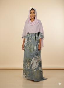 Vestido Clásico, Modesto y Elegante de Jacquard con Textura para Niñas, Estilo Somalí para Dirac, Diseño Floral Rosa Vibrante sobre Base Verde, para Fiestas - Product Image 3