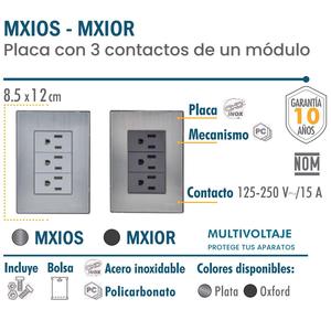 คอนแทคแบบโมดูลาร์, MXIOR-002, 2 ชิ้น, คอนแทค x3, 125-250VAC, 15A, 50/60Hz, สีเงิน/อ็อกซ์ฟอร์ด, สแตนเลส/พีซี - Product Image 2