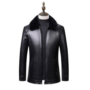 แจ็คเก็ตฤดูหนาวผู้ชายขายส่ง แฟชั่นวัยรุ่น กันน้ำ หนัง PU กันลม ไซส์ใหญ่ ปิดซิป - Product Image 3
