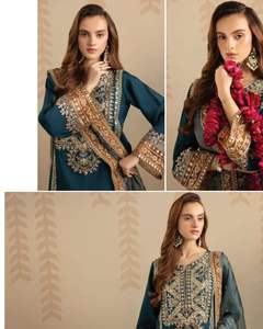 Colección SSumaira presente Zardozi Zahra Rubab ropa festiva adornado pesado seda cruda 3 piezas traje colección Anarkali - Product Image 2