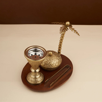 Brûleur d'encens Bakhoor en forme de palmier avec bol Chetai sculpté à la main et plateau en bois – Cadeau idéal pour le Ramadan et l'Aïd – Meilleures ventes dans les pays du Moyen-Orient
