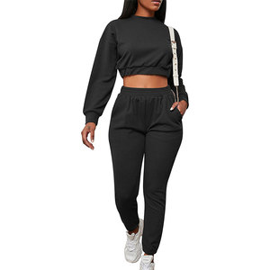 ชุดวอร์มสองชิ้นแบบสวมหัวคอร์เซ็ทสีล้วนสำหรับฤดูหนาวของผู้หญิงลำลอง - Product Image 4