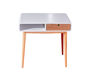 Bureau de couleur naturelle avec accents blancs Solution de rangement convertible durable en bois de caoutchouc et placage de frêne MDF - Product Image 2