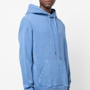 Las mejores sudaderas con capucha de lana de invierno desgastadas lavadas con ácido a la moda para hombres de talla grande MOQ bajo patrón sólido estampado con capucha cuello liso teñido - Product Image 4