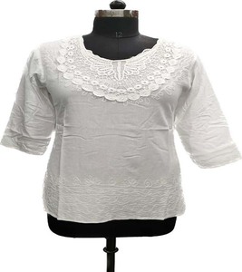 Top de algodón 100% para mujer, bordado, trabajo, informal, sin mangas, estampado alto, ropa de fiesta de verano, a cuadros, Formal, exportación mundial, indio - Product Image 1