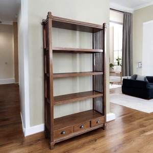 Elegant Contemporary 3-Drawer <b>Solid</b> <b>Wood</b> Bookshelf Antique Design for Home Office Living Room Kitchen Bedroom School Furniture - Product Image 4