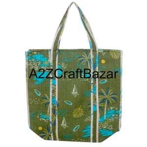 Sac fourre-tout matelassé en coton grande capacité pour femme avec imprimé floral fait main pour le voyage, le shopping et l'usage quotidien au bureau - Product Image 2