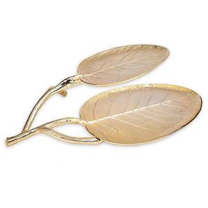 Bols de service de noix de luxe branche de feuille d'argent piédestal bol à salade de fruits décoratif avec conception à Double feuille - Product Image 3