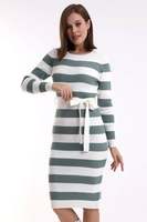 Robe en tricot à col rond pour femmes, manches longues, rayée flexible, ceinture chaude, détail, haute qualité, hiver, nouvelle mode, services OEM