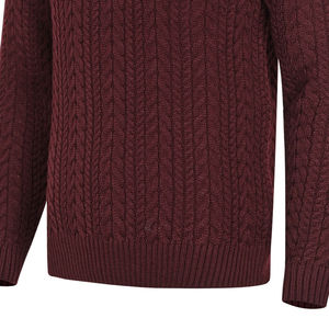 Customizable Men's Maroon <b>Cable</b> <b>Knit</b> High Neck <b>Sweater</b> Solid Pattern Breathable Anti-Wrinkle Anti-Shrink Front Logo 100% Cotton - Product Image 3