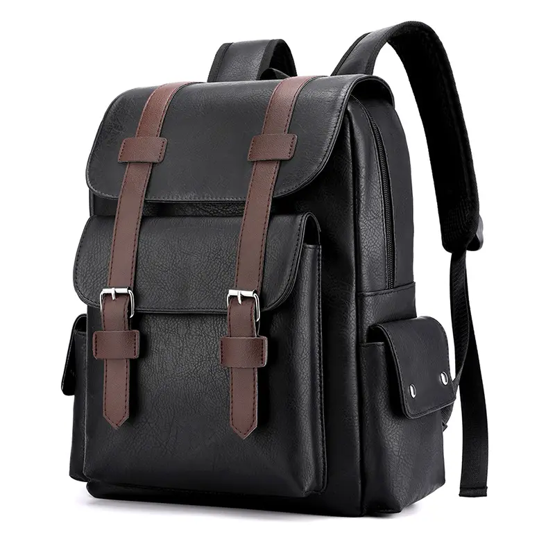 Korean version large capacity soft pu leather shoulder bag for men and women Casual student schoolbag Computer travel backpack