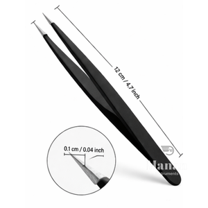 Pinzas de Precisión Negras de Acero Inoxidable con Punta Fina, Herramienta Profesional Antideslizante para Depilación de Cejas - Product Image 3