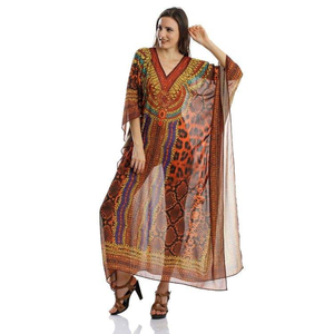 ชุดเดรสคาฟตันสำหรับผู้หญิงพิมพ์ลายชนเผ่าผ้าจอร์เจียสดใสน้ำหนักเบาฟรีไซส์ทรงหลวมสวมใส่ชายหาดฤดูร้อน - Product Image 5