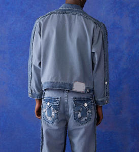 Bombardier vintage surdimensionné à motif brodé avec design personnalisé, veste de travail en denim délavé pour hommes - Product Image 5