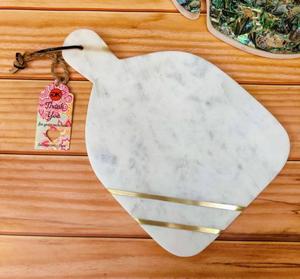 Recién llegado, tabla de queso para servir rectangular de mármol blanco, bandeja de madera de Acacia para servir charcutería con asas en la artesanía de dirección - Product Image 2