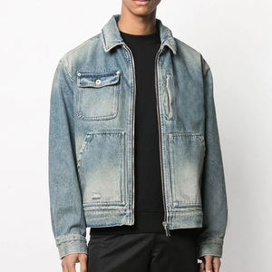 OEMODM, chaqueta vaquera de alta calidad con logotipo personalizado para hombre, chaqueta informal de talla grande con lavado ácido para hombre - Product Image 3