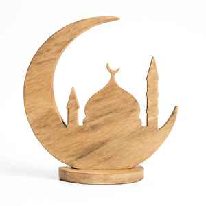 Obra Maestra de Decoración de Mesa de Madera Natural para Ramadán, Adorno de Mezquita con Luna para Eid Mubarak, Regalo Festivo Islámico Premium para el Hogar - Product Image 3