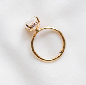 14x11 MM corte ovalado Moissanite VVs claridad diamante oculto Halo Hailey Bieber celebridad anillo para mujeres en oro amarillo de 10K - Product Image 4