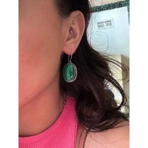 Freda Martinez Malachite & <b>Sterling</b> <b>Silver</b> <b>Dangle</b> Drop <b>Earrings</b> with Freshwater Pearl Diamond Accents for Wedding Party Gift - Product Image 2