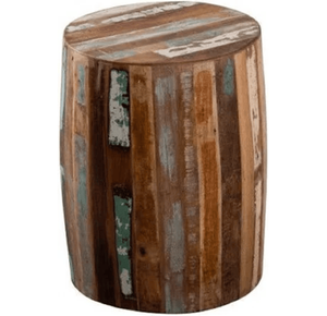 Mesa auxiliar de tambor de madera recuperada moderna Eclipse, diseño tradicional, acento artesanal para dormitorio, espacios de salón de lujo - Product Image 1