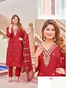 Soie romaine lourde avec broderie et travail manuel avec ensemble de dupatta kurti en soie - Product Image 3