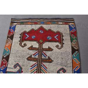 0.3x11.7 ft Vintage Rug, Turkish <b>Runner</b> Rug, <b>Red</b> Solid Wool Rug - Product Image 4