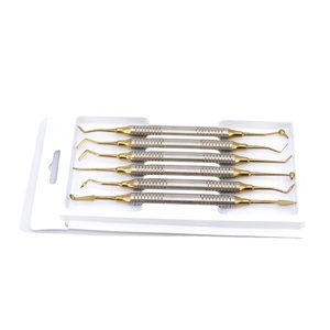 6 PCS Dental Composite <b>Resin</b> Filling Spatulas <b>Kit</b> Titanium Gold Coated Head Manual Dental Instruments CE ISO - Product Image 1