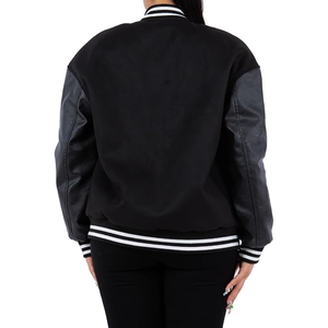 Chaqueta Universitaria para Mujer, Negra, con Bordado LA, Manga Larga, Cuello Camisero, Material de Poliéster, para Otoño - Product Image 3