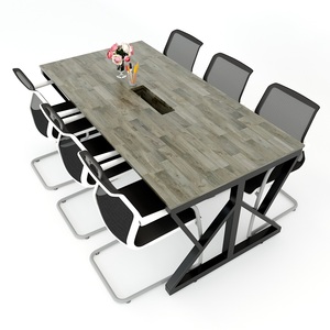Table de réunion compacte KConcept HBKC008 180x90 en bois massif avec pieds en acier traditionnels et contemporains pour salle de conférence - Product Image 3