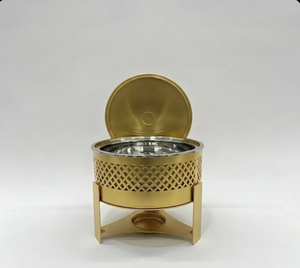 Nouveauté : Casserole de service moderne en acier inoxydable poli, écologique, avec couvercle et support - Product Image 6