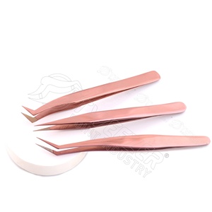 Pinzas para Extensión de Pestañas con Puntas Anguladas a 45 Grados, Color Oro Rosa, Acero Inoxidable, con su Propia Marca - Product Image 4
