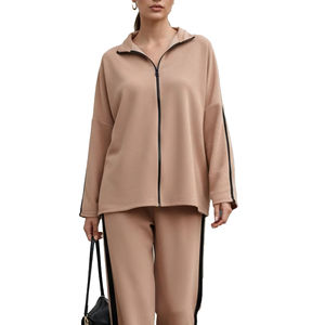 OEM Custom Made <b>Womens</b> Zipper Tracksuit With Custom Logo <b>2</b> <b>Pieces</b> <b>Outfit</b> Sweat Suit Sportswear Hoodies & Jogger Tracksuits - Product Image 1