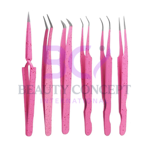Hot Sale Pink Customized Stainless Steel Eyelashes Extension Tweezers Best Supplier with Pointed Tip - Product Image 2