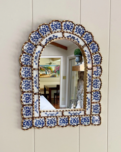 <b>Arch</b> Mirror with Blue Flowers, Gold Leaf <b>Arch</b> Mirror - Product Image 1
