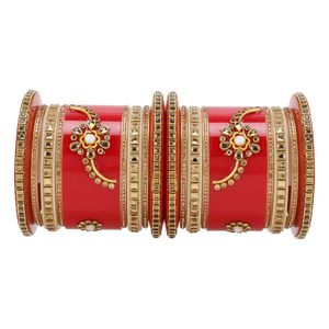 Conjunto de brazalete indio Bollywood tradicional hecho a mano Kundan karva Chauth acrílico rojo brazalete pulsera joyería - Product Image 1