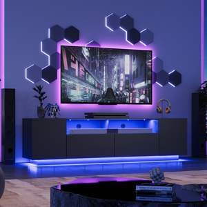 Mobile TV Minimalista Nero con Luci LED Effetto Fluttuante, Centro Intrattenimento Senza Maniglie, Console Multimediale per Arredamento Casa - Product Image 3