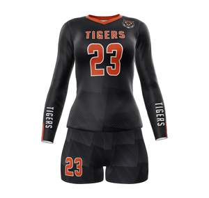 Ensemble uniforme de volley-ball pour femmes nom d'équipe personnalisé Logo imprimé séchage rapide Spandex tissu extensible ensemble de tenue de sport - Product Image 2