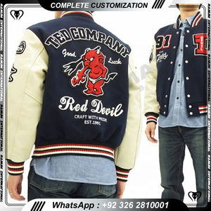 New Arrival Custom Flat Embroidery Patch Single Breasted <b>White</b> Bomber Varsity Jacket for <b>Men</b> - Product Image 2
