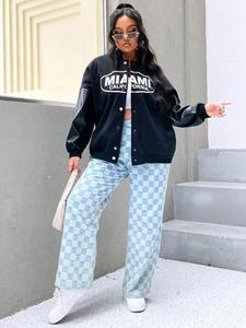 Chaqueta Varsity para Mujer con Mangas de Cuero, Chaqueta de Béisbol de Lana Premium, Prenda Exterior Informal y Elegante - Product Image 2