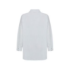 <b>White</b> Poplin Embroidered Blouse for Women-Classic Ruffled Office Top - Product Image 3