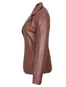 Blazer de Cuero Estilo Urbano, Corte Cómodo, Acabado Suave, Opción de Marca Personalizada para Mujer, Ideal para Combinar en Capas y Uso Diario - Product Image 2