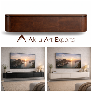 Shant - Solid Mango Wood TV <b>Unit</b> | Japandi (<b>Floating</b>) Lowboard Living Room Furniture | Storage Cabinet Multi Size Colors - Product Image 6